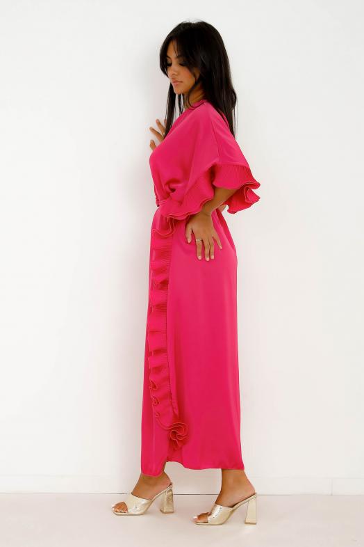 Robe une Manche Froufrou Fushia