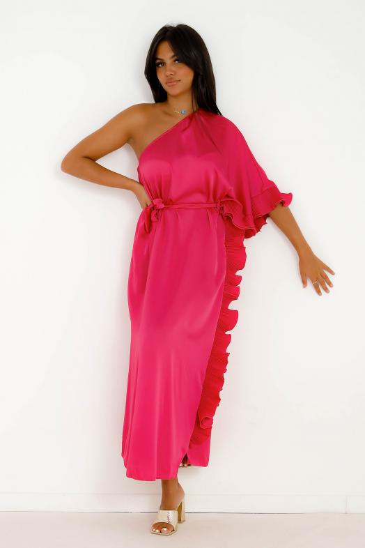 Robe une Manche Froufrou Fushia