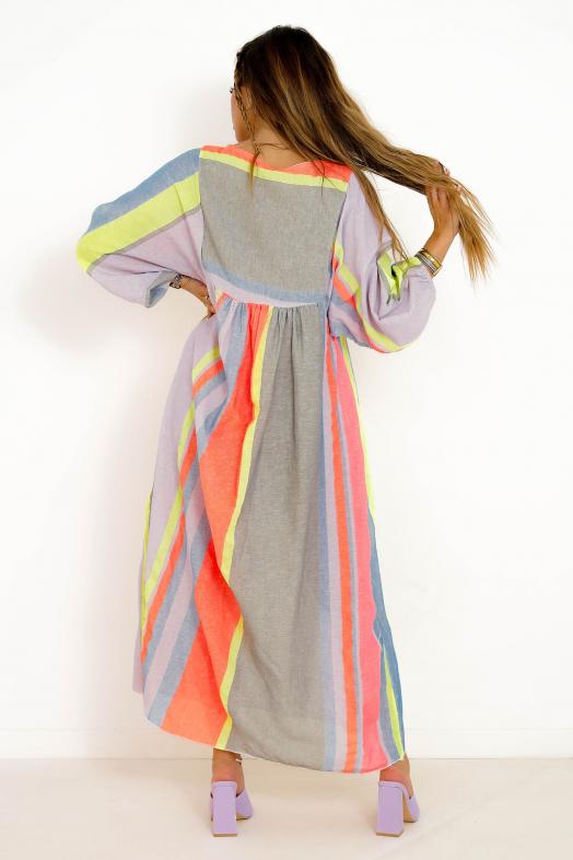 Robe Ample Rayures Colorées Femme Gris 