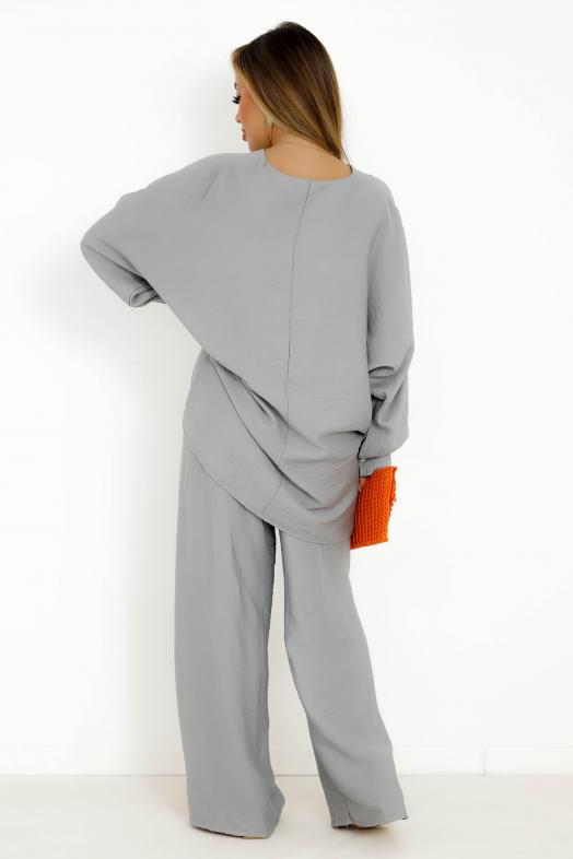 Ensemble Chemisier + Pantalon Fluide Gris 