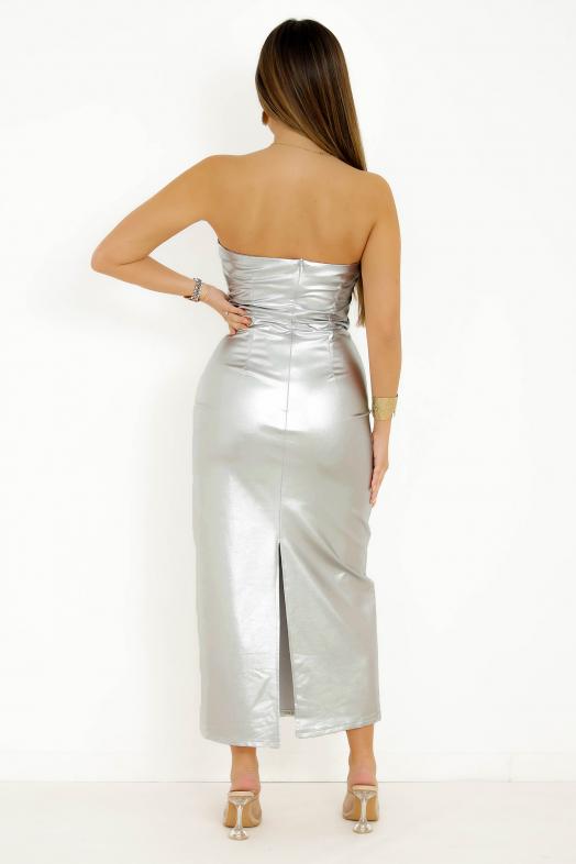 Robe Bustier Métallisée Gris