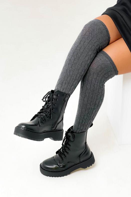 Chaussettes Hautes Torsades Femme Gris Foncé