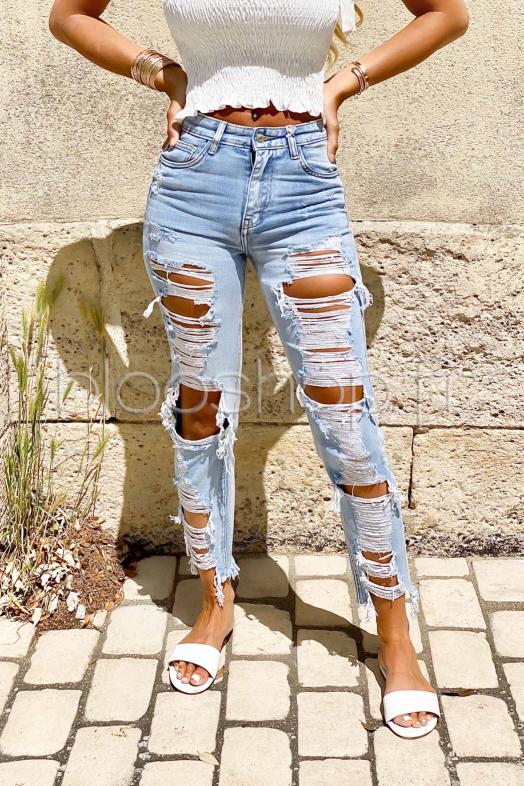 Jeans Femme Destroy Bleu  Ref : 726