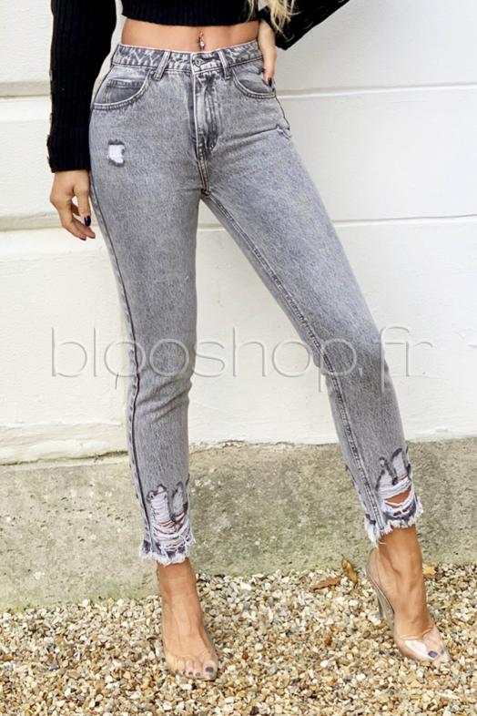 Jeans Mum Femme Bas Troué 