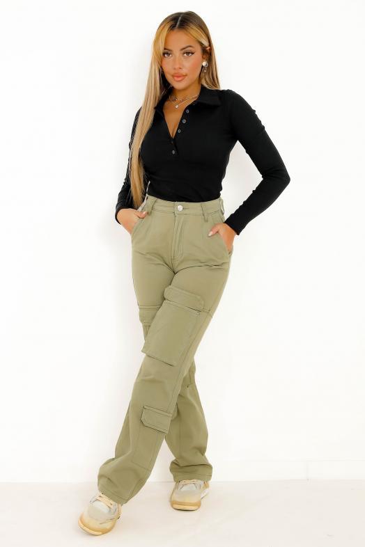 Cargo à Poches Femme Kaki 