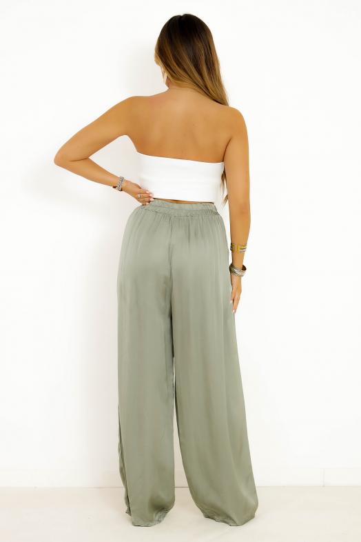 Pantalon Ample Satin Kaki / Réf : 7380-3