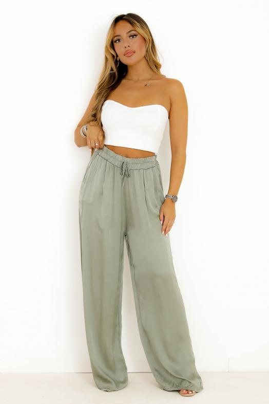 Pantalon Ample Satin Kaki / Réf : 7380-3