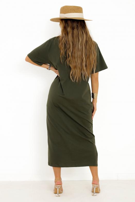 Robe T-Shirt Nouée Femme Kaki