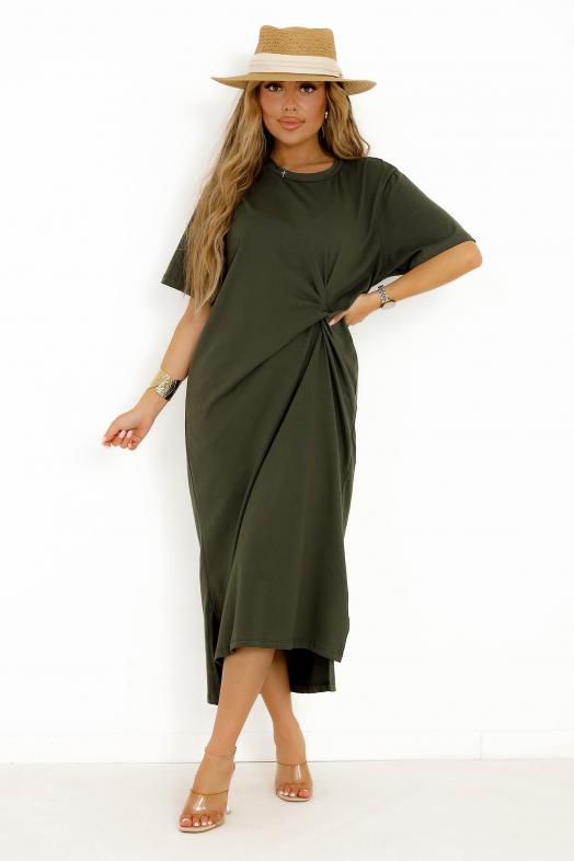 Robe T-Shirt Nouée Femme Kaki
