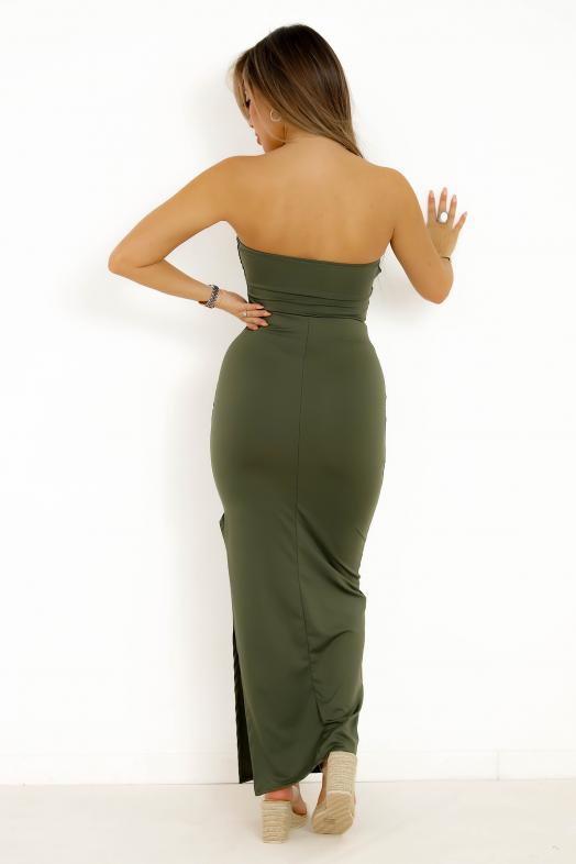 Ensemble Bustier + Jupe Fendue Kaki / Réf : 9673-3