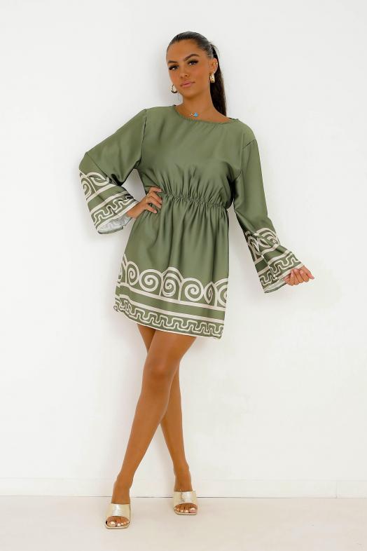 Robe Manches longues imprimé Kaki