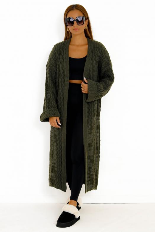 Gilet Long en Maille Kaki 