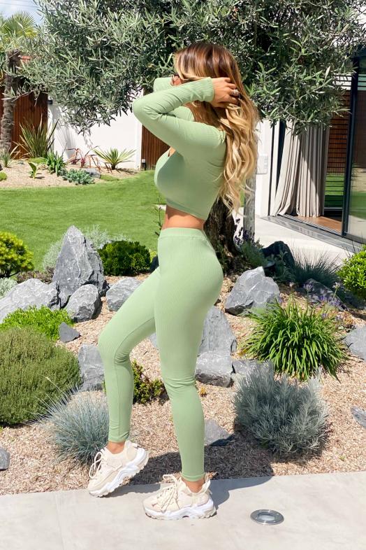 Legging Femme CÃ´telÃ© Vert Clair