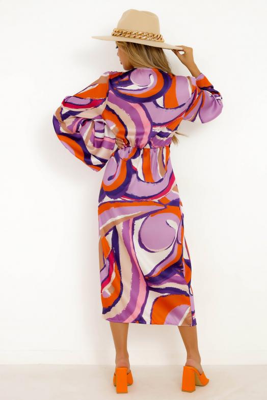 Robe Imprimée Nouée Femme Violet 