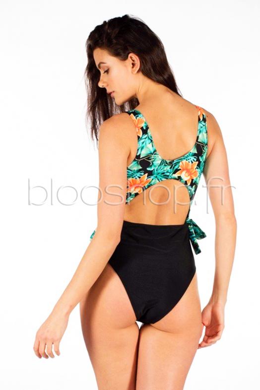 Maillot de Bain Fleuri Femme Noir / Réf : 1934