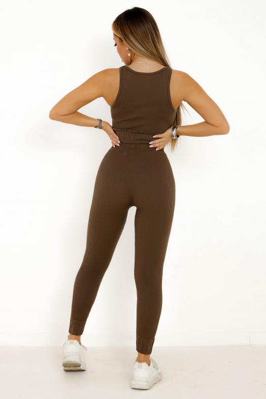 Ensemble Femme Crop Top + Legging Marron  Ref : 528-11