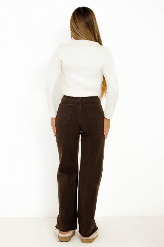 Jeans Flare Évasé Femme Marron 