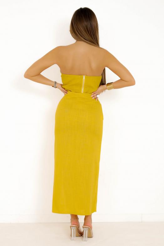 Ensemble Bustier + Jupe en Lin Moutarde 