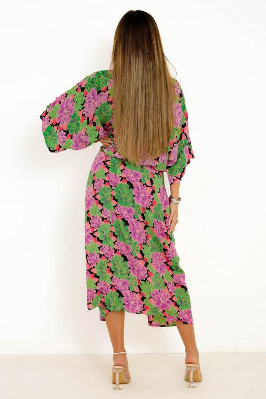 Robe Drapée Imprimée Femme Multicolore 