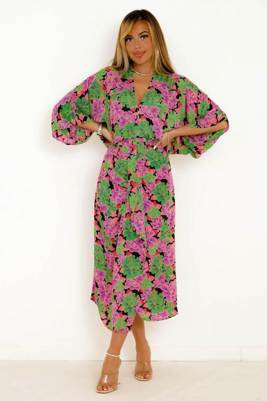 Robe Drapée Imprimée Femme Multicolore 
