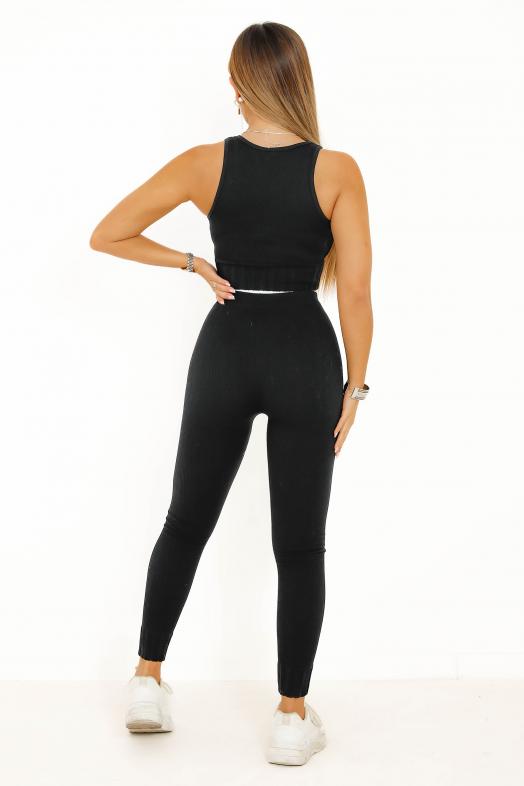 Ensemble Femme Crop Top + Legging Noir  Ref : 528-0