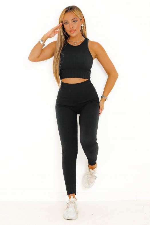 Ensemble Femme Crop Top + Legging Noir  Ref : 528-0