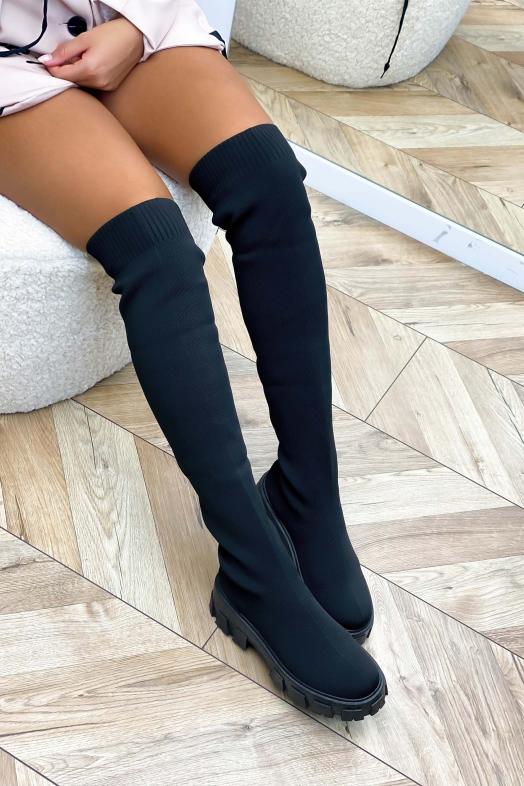 Cuissardes Chaussettes Femme Noir 