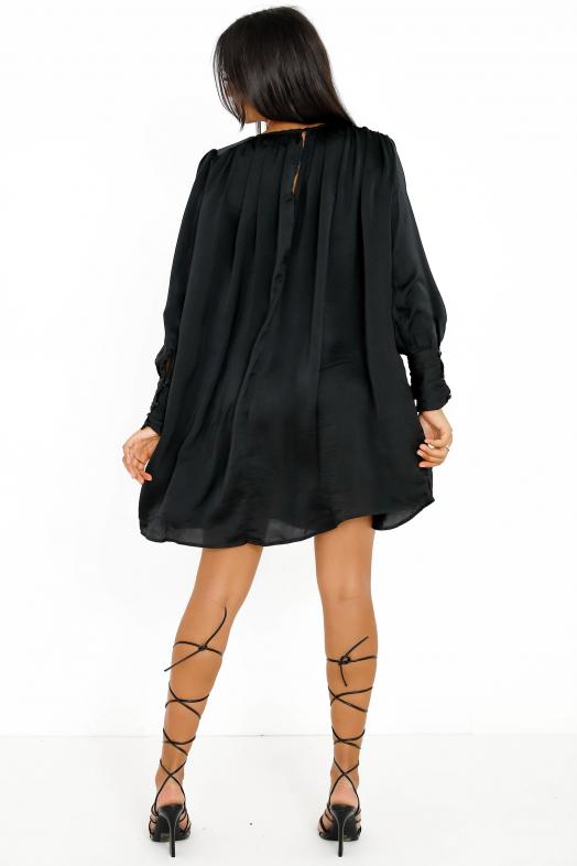 Robe Satinée Manches Longues Femme Noir