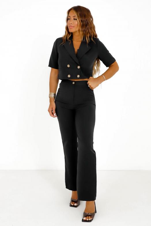 Ensemble Blazer Crop + Pantalon Femme Noir 