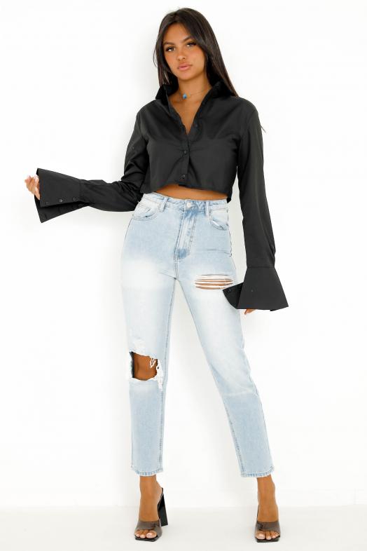 Chemise Cropped Femme Noir 