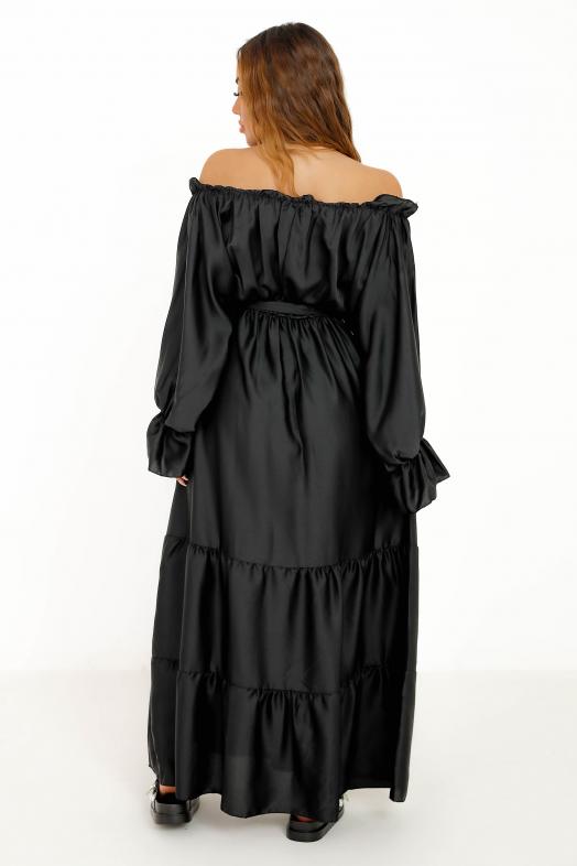 Robe Bardot Satinée Femme Noir