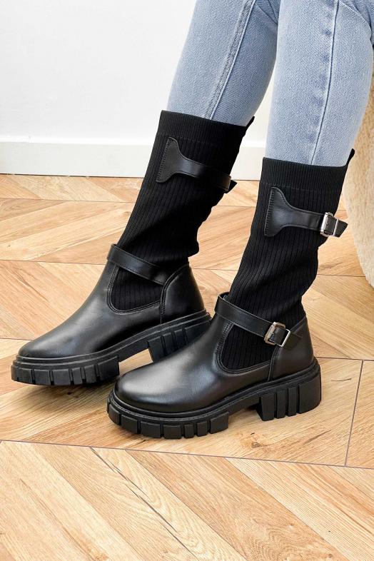 Bottines Chaussettes + Sangles Noir