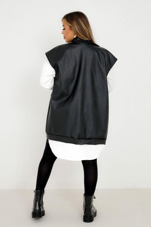 Blouson Femme Sans Manche Simili Noir