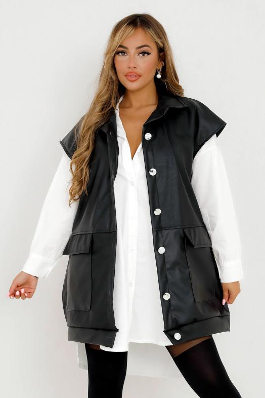 Blouson Femme Sans Manche Simili Noir