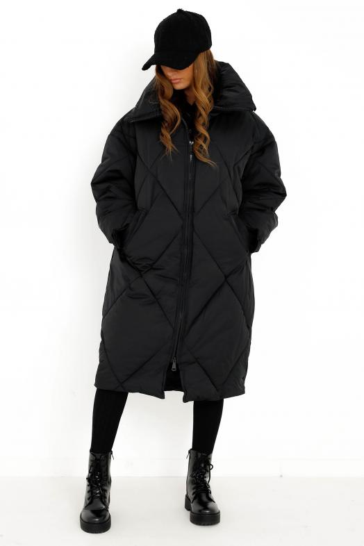 Doudoune Longue Oversize Matelassée Femme Noir