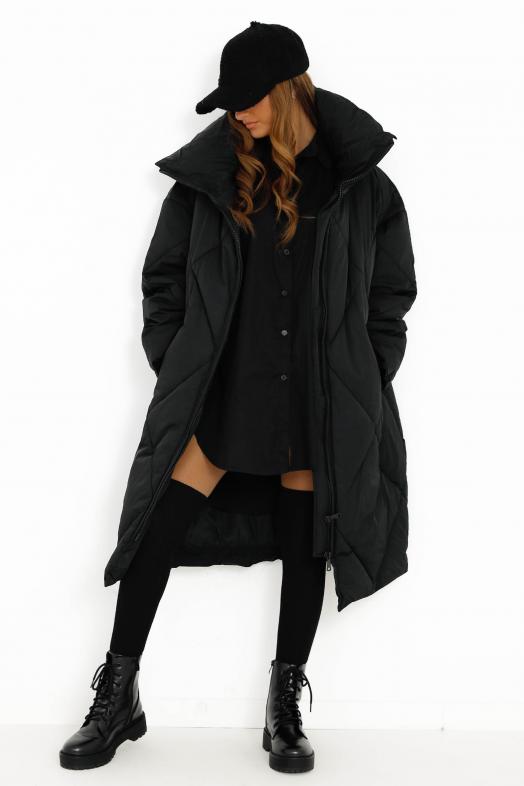 Doudoune Longue Oversize Matelassée Femme Noir