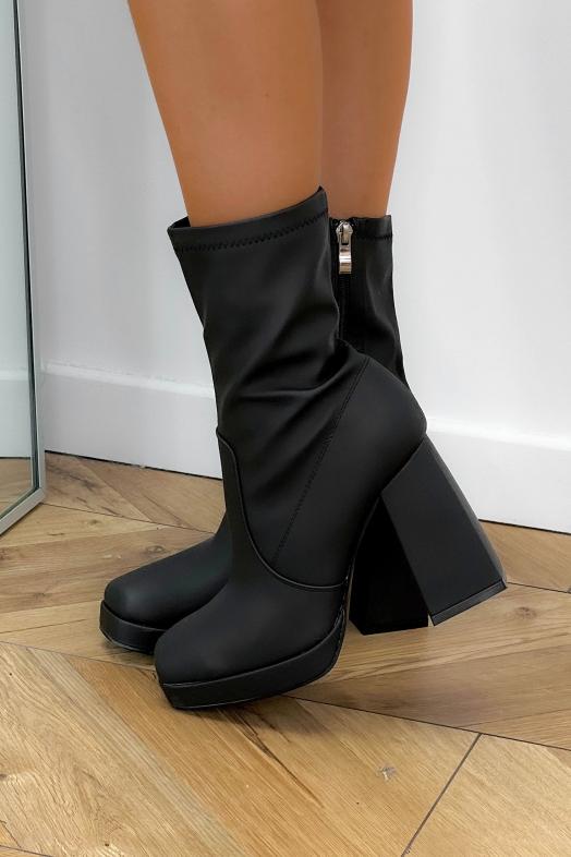 Bottines Talons Carré à Plateforme Femme Noir 