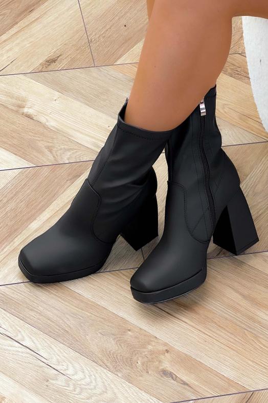 Bottines Talons Carré à Plateforme Femme Noir 