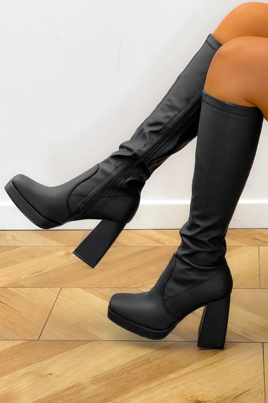 Bottes Talons Carré à Plateforme Femme Noir 