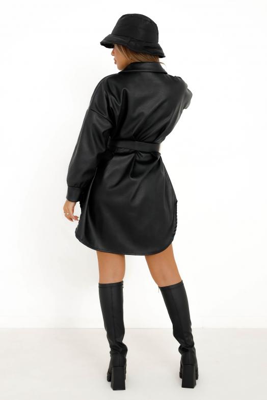Robe Chemise Simili + Ceinture Femme Noir 