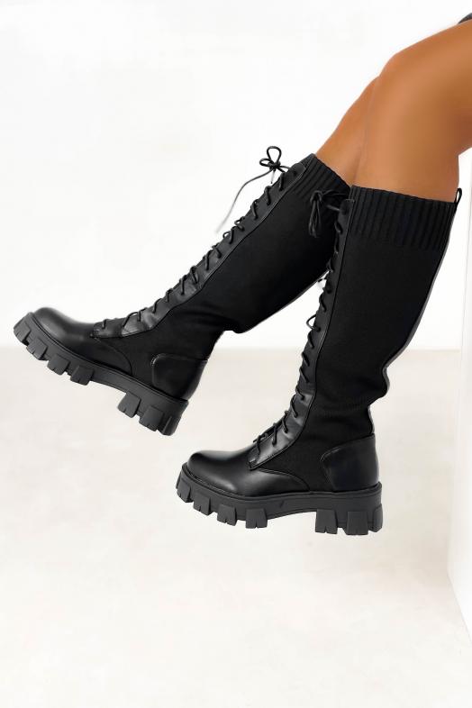 Bottes Bimatière Hautes à Lacets Noir