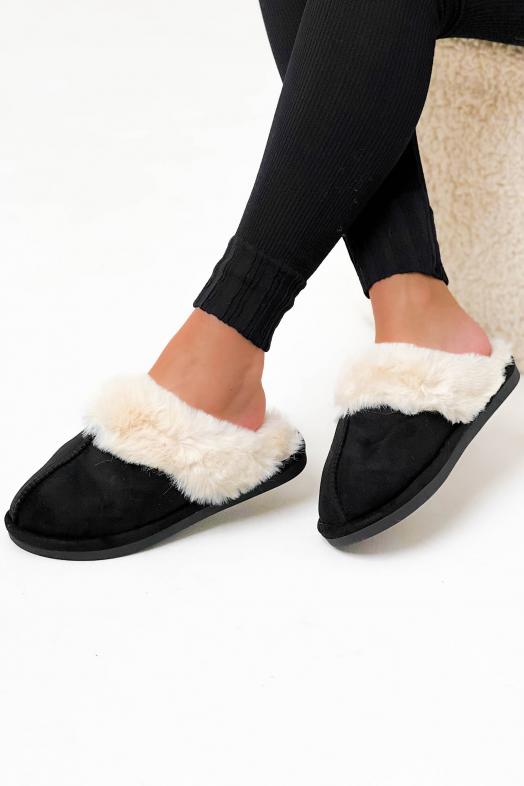 Chaussons Fur Vegan Femme Noir 