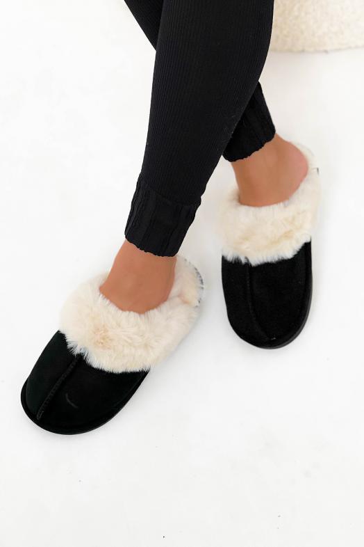 Chaussons Fur Vegan Femme Noir 