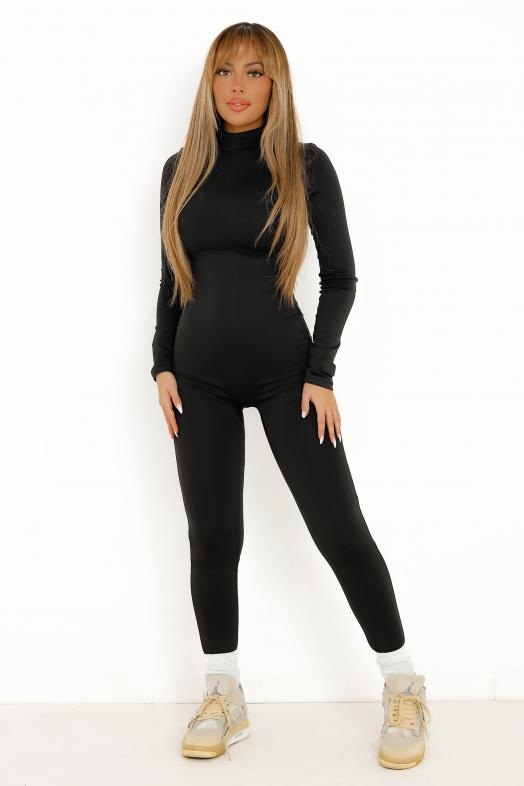 Combi Pantalon Col Montant Femme Noir