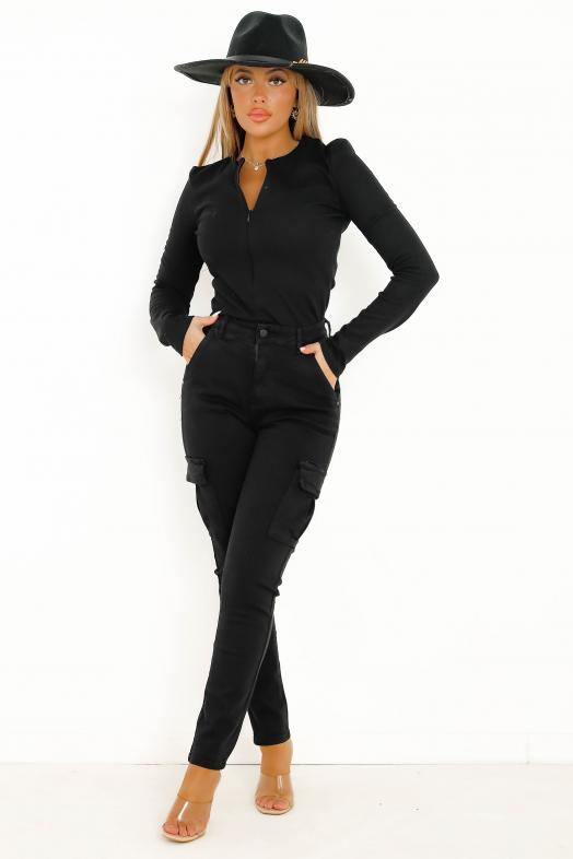 Cargo Coupe Skinny Femme Noir