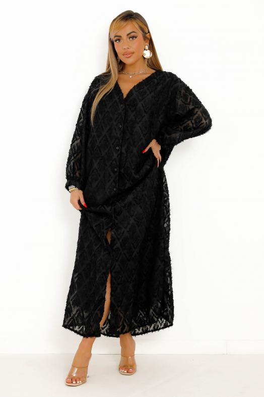 Robe Boutonnée Froufrou Femme Noir