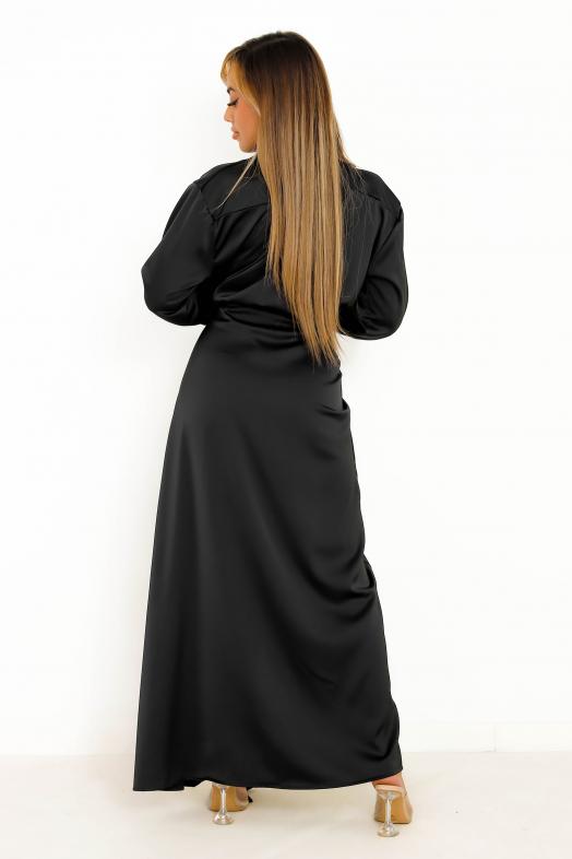 Robe Longue Satin Nouée Femme Noir 