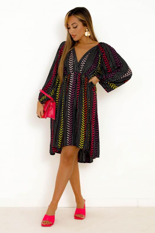 Robe Manches Bouffantes Femme Noir 