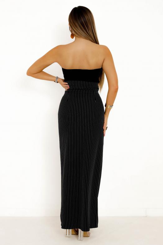 Jupe Fendue Rayée Femme Noir 