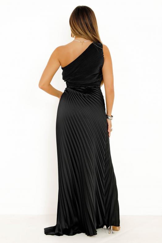 Robe Plissée Une Manche Femme Noir 